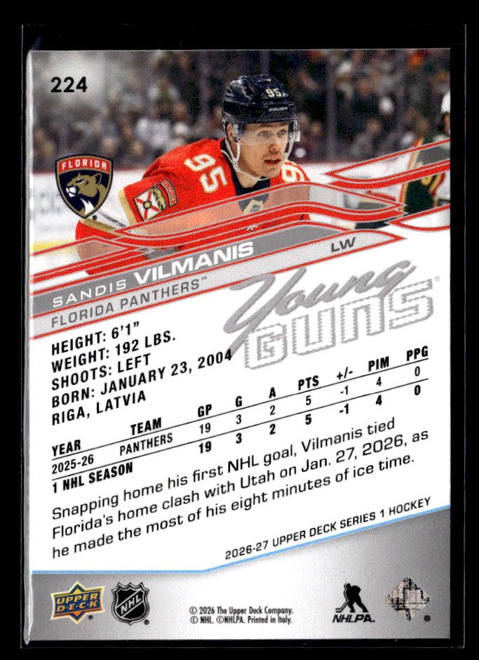 2026-27 Upper Deck Series 1 Hockey Young Guns Rookie #224 Sandis Vilmanis (2)