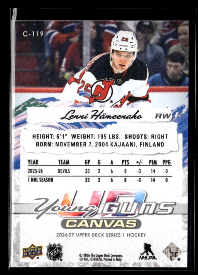 2026-27 Upper Deck Series 1 Hockey Young Guns Canvas Rookie Lenni Hameenaho (2)