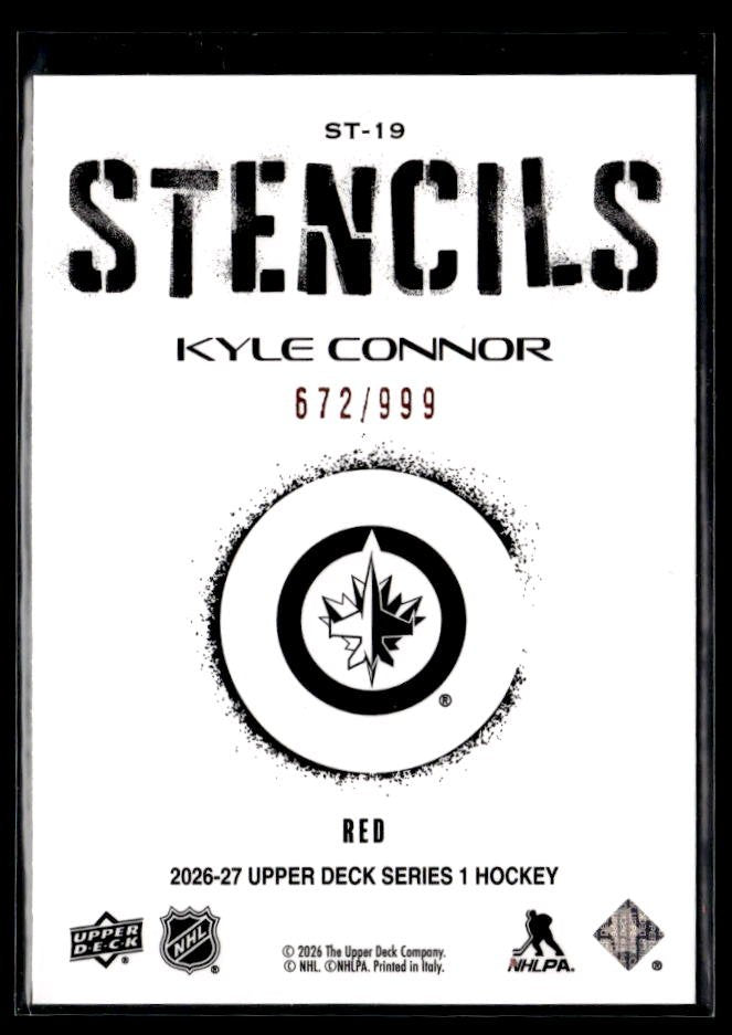 2026-27 Upper Deck Series 1 Hockey Stencils Red #ST-19 Kyle Connor /999 (2)