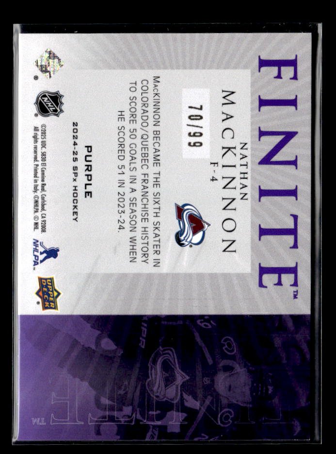 2024-25 Upper Deck Series 1 Hockey Finite Purple #F-4 Nathan MacKinnon /99 (2)