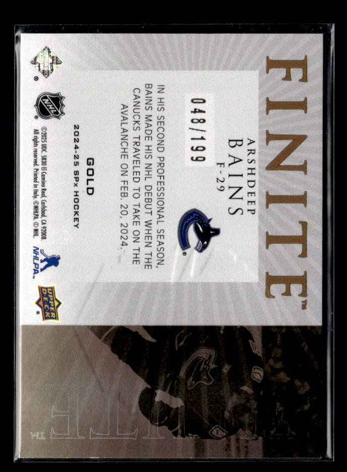 2024-25 Upper Deck SPx Finite Gold Arshdeep Bains /199 (2)