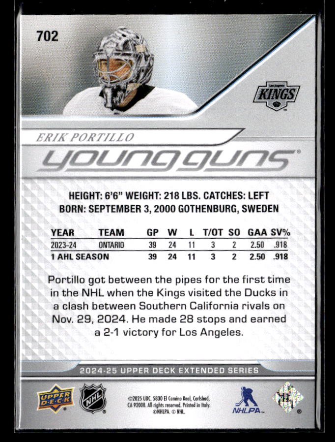 2024-25 Upper Deck Extended Series Hockey Young Guns Rookie #702 Erik Portillo (2)