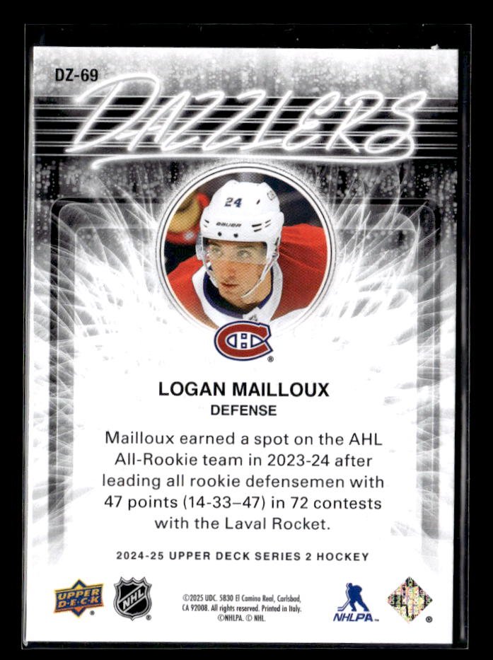 2024-25 Upper Deck Series 2 Hockey Dazzlers Orange #DZ-69 Logan Mailloux (2)