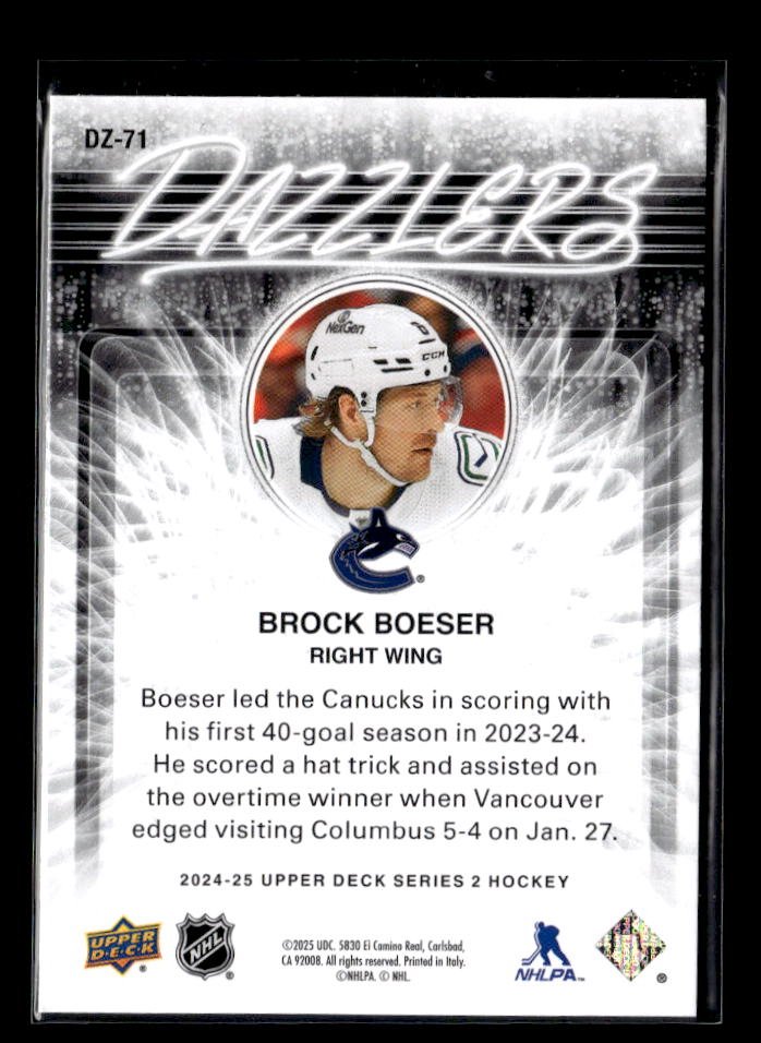 2024-25 Upper Deck Series 2 Hockey Dazzlers Orange #DZ-71 Brock Boeser (2)