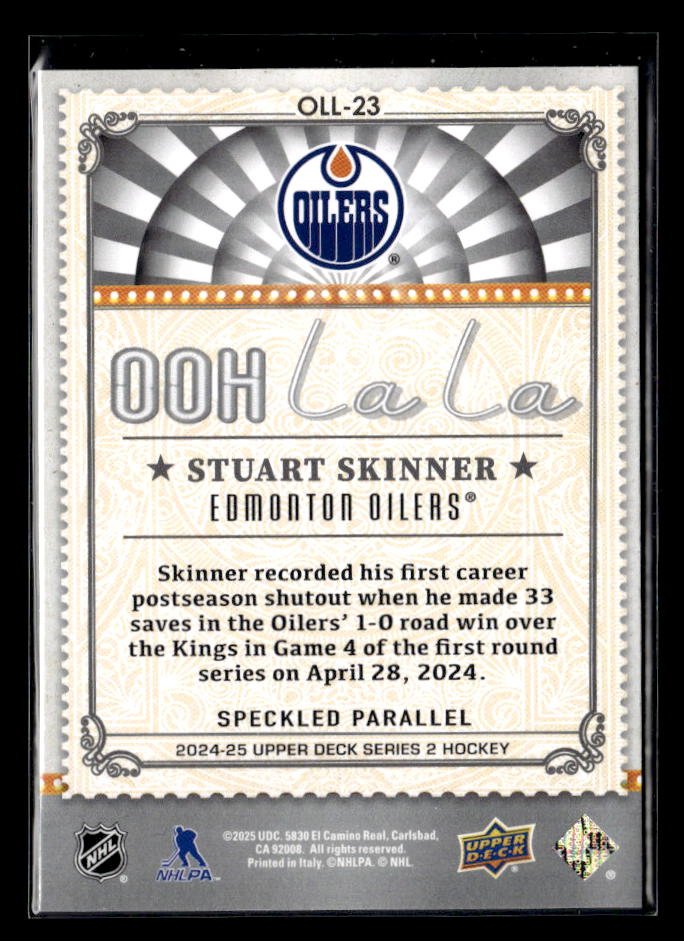 2024-25 Upper Deck Series 2 Hockey OOH La La Speckled #OLL-23 Stuart Skinner (2)