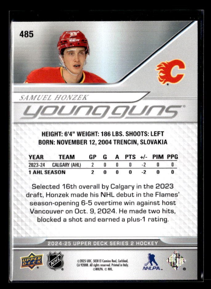 2024-25 Upper Deck Series 2 Hockey Young Guns Rookie #485 Samuel Honzek (2)
