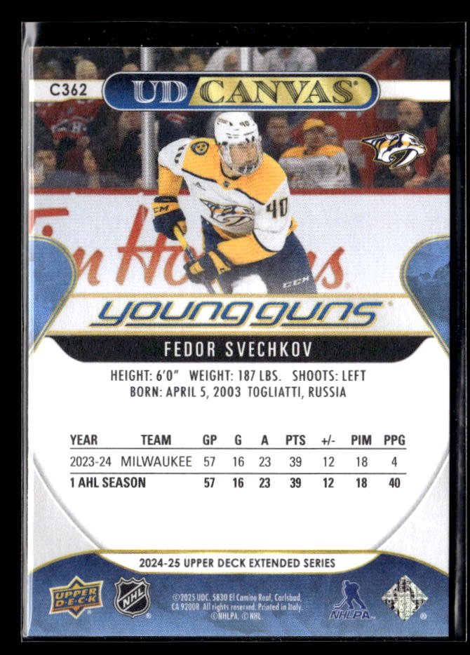 2024-25 Upper Deck Extended Series Hockey Canvas Young Guns Fedor Svechkov (2)