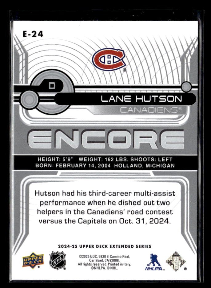 2024-25 Upper Deck Extended Series Hockey Encore #E-24 Lane Hutson (2)