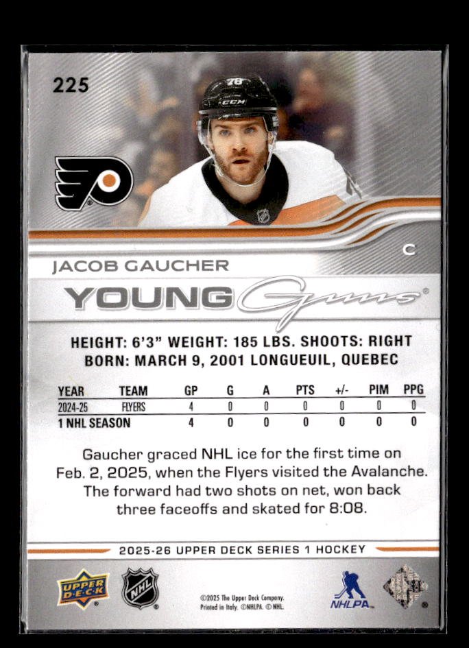 2025-26 Upper Deck Series 1 Hockey Young Guns Rookie #225 Jacob Gaucher (2)