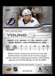 2025-26 Upper Deck Series 1 Hockey Young Guns Rookie #249 Dylan Duke (2)