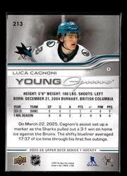 2025-26 Upper Deck Series 1 Hockey Young Guns Rookie #213 Luca Cagnoni (2)