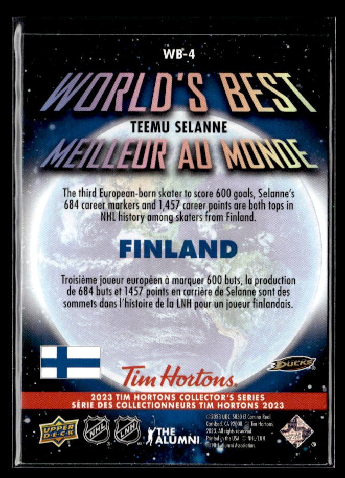 2023-24 Upper Deck Tim Hortons Hockey World's Best #WB-4 Teemu Selanne (2)