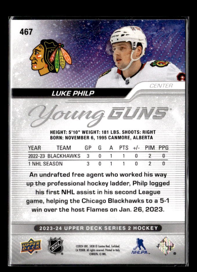 2023-24 Upper Deck Series 2 Hockey Young Guns Rookie #467 Luke Philp (2)