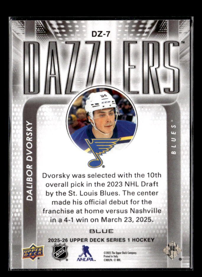 2025-26 Upper Deck Series 1 Blue Dazzlers #DZ-7 Dalibor Dvorsky (2)