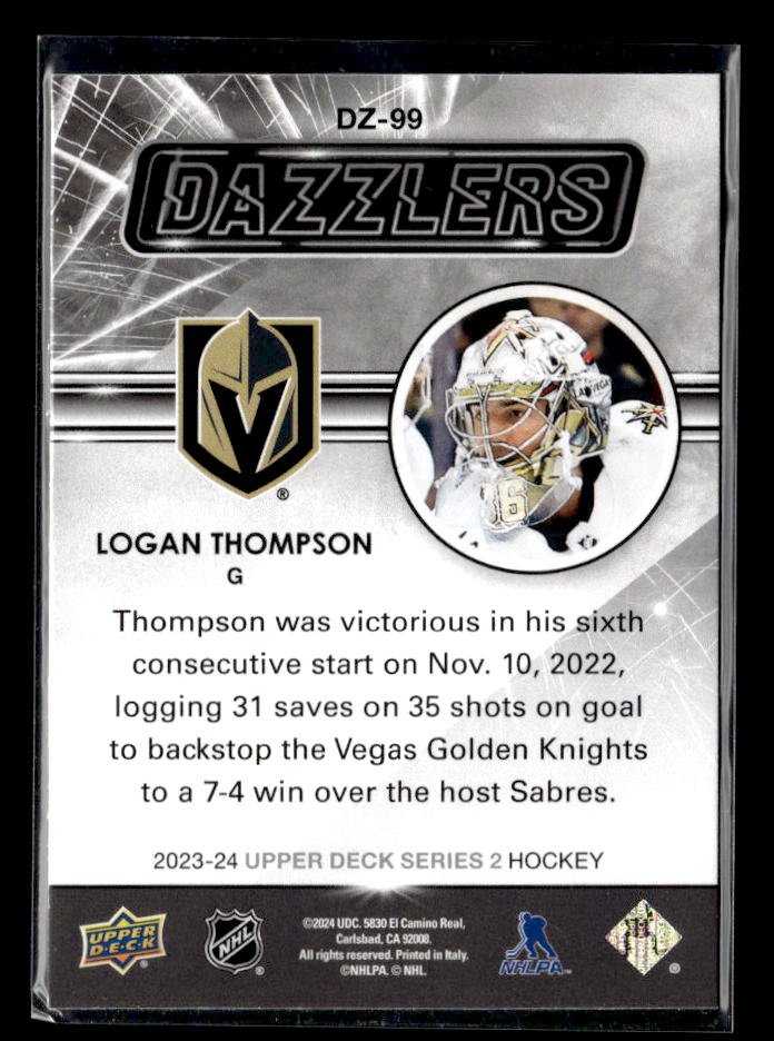 2023-24 Upper Deck Series 2 Orange Dazzlers #DZ-99 Logan Thompson (2)