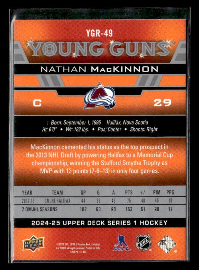 2024-25 Upper Deck Series 1 Hockey Young Guns Renewed #YGR-49 Nathan MacKinnon (2)