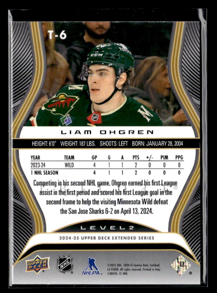 2024-25 UD Extended Series Trilogy Rookie Premieres Level 2 Liam Ohgren /499 (2)