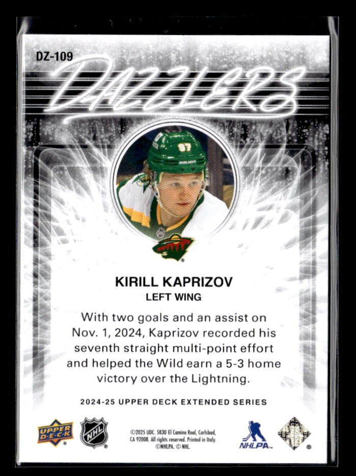 2024-25 Upper Deck Extended Series Hockey Blue Dazzlers #DZ-109 Kirill Kaprizov (2)