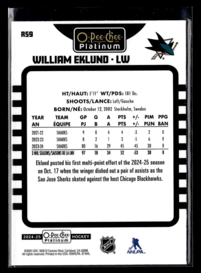 2024-25 O-Pee-Chee Platinum Hockey Base Retro #R59 William Eklund (2)