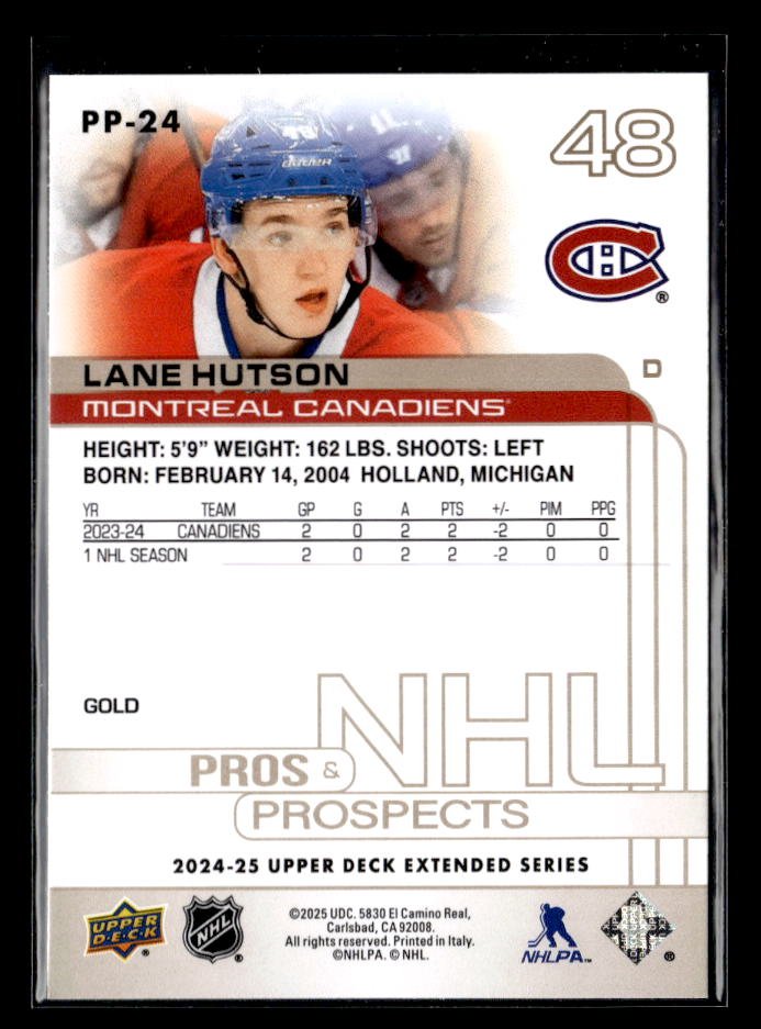 2024-25 Upper Deck Extended Series Pros & Prospects Gold Lane Hutson (2)