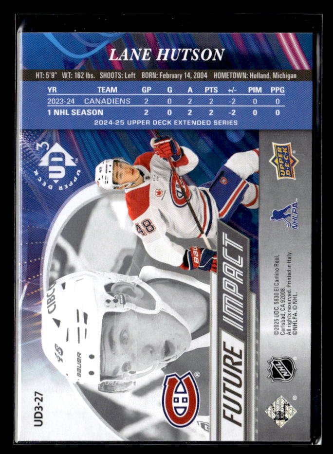 2024-25 Upper Deck Extended Series Hockey Future Impact Rookie Lane Hutson (2)