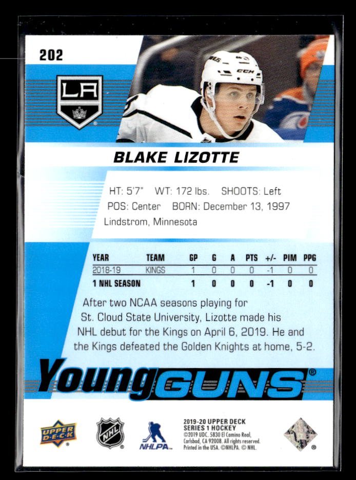 2019-20 Upper Deck Series 1 Hockey Young Guns Rookie #202 Blake Lizotte (2)