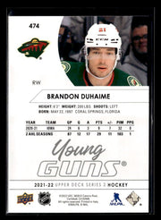 2021-22 Upper Deck Series 2 Hockey Young Guns Rookie #474 Brandon Duhaime (2)
