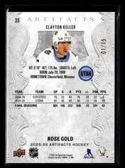 2025-26 Upper Deck Artifacts Hockey Rose Gold #35 Clayton Keller /15 (2)