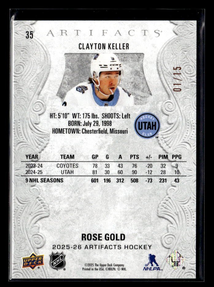 2025-26 Upper Deck Artifacts Hockey Rose Gold #35 Clayton Keller /15 (2)