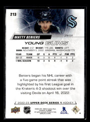 2022-23 Upper Deck Series 1 Hockey Young Guns Rookie #213 Matty Beniers (2)