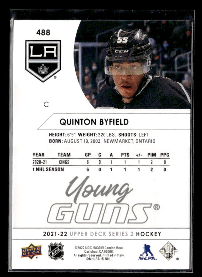 2021-22 Upper Deck Series 2 Hockey Young Guns Rookie #488 Quinton Byfield (2)