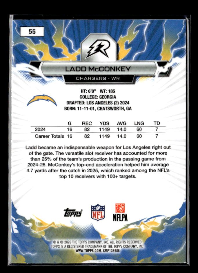 2026 Topps Chrome Football Red Wave Rookie #55 Ladd McConkey RC /199 (2)