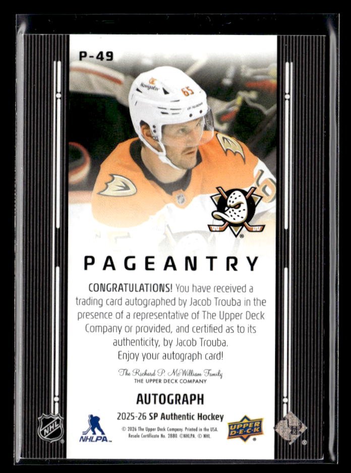 2025-26 Upper Deck SP Authentic Hockey Pageantry AUTO #P-49 Jacob Trouba (2)