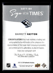 2025-26 Upper Deck SP Authentic Hockey Sign of the Times AUTO Barrett Hayton (2)