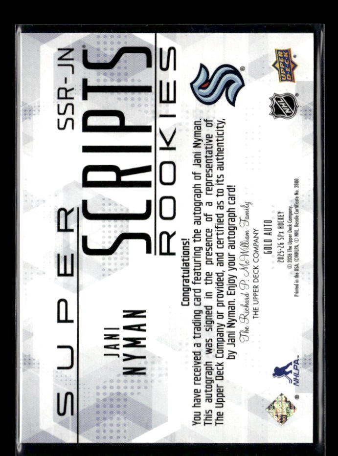 2008-09 Upper Deck Ice Hockey Super Script Rookies AUTO Jani Nyman /99 (2)