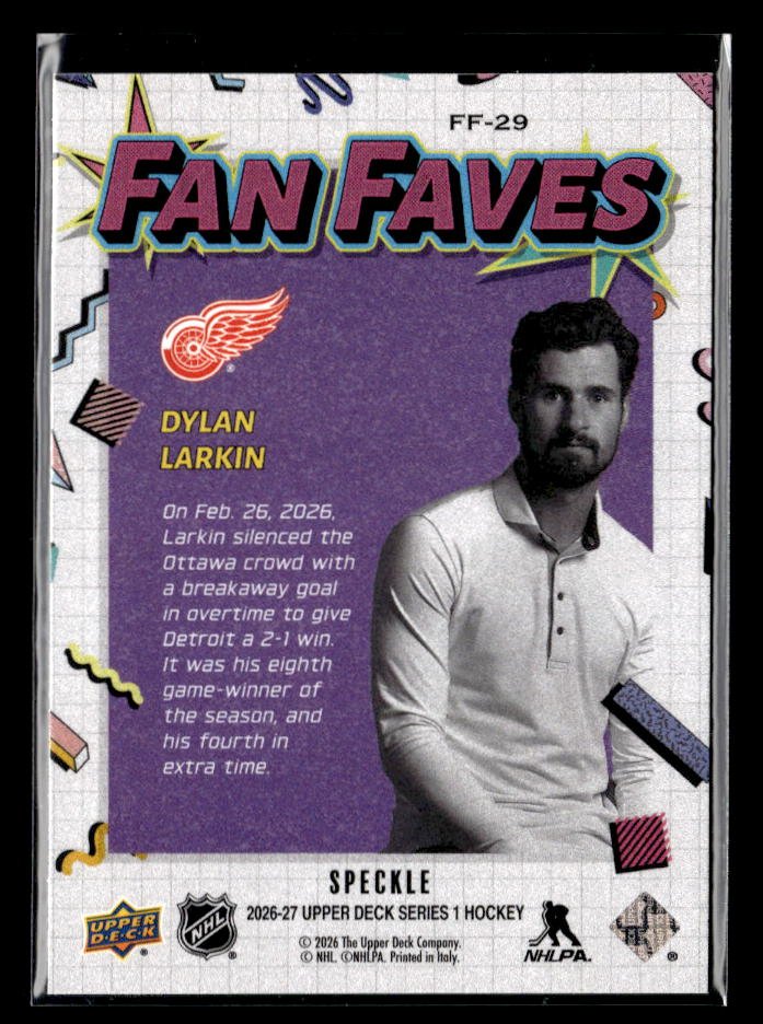 2026-27 Upper Deck Series 1 Hockey Speckle Fan Faves #FF-29 Dylan Larkin (2)