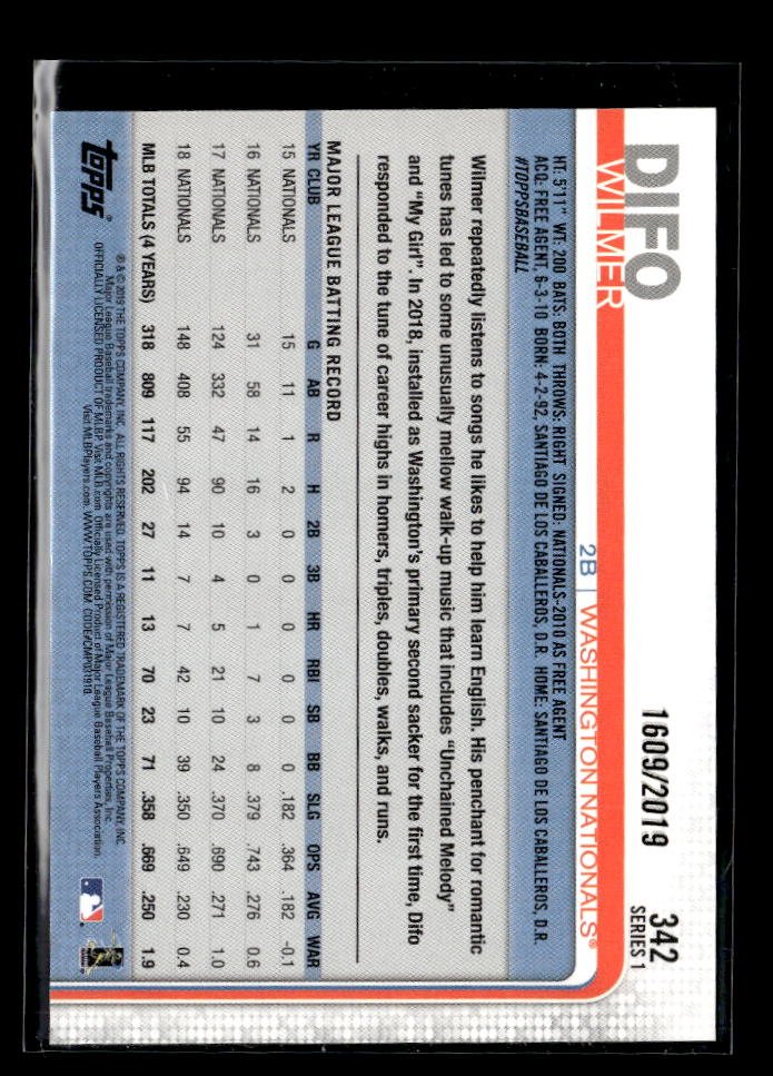 2019 Topps Series 1 Baseball Gold #342 Difo Wilmer /2019 (2)
