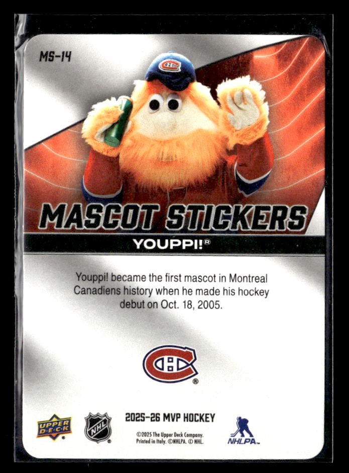 2025-26 Upper Deck MVP Hockey Mascot Stickers #MS-14 Youppi! (2)