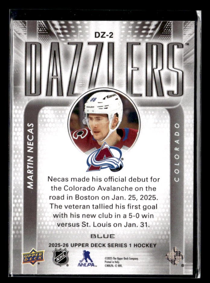 2025-26 Upper Deck Series 1 Hockey Dazzlers Blue #DZ-2 Martin Necas (2)