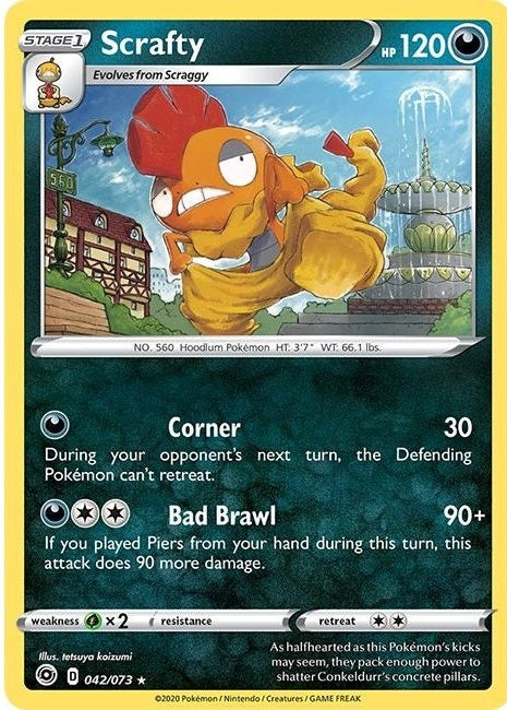 Scrafty - 42/73 Holo Rare Pokémon card from Champion's Path, Near Mint Reverse Holofoil