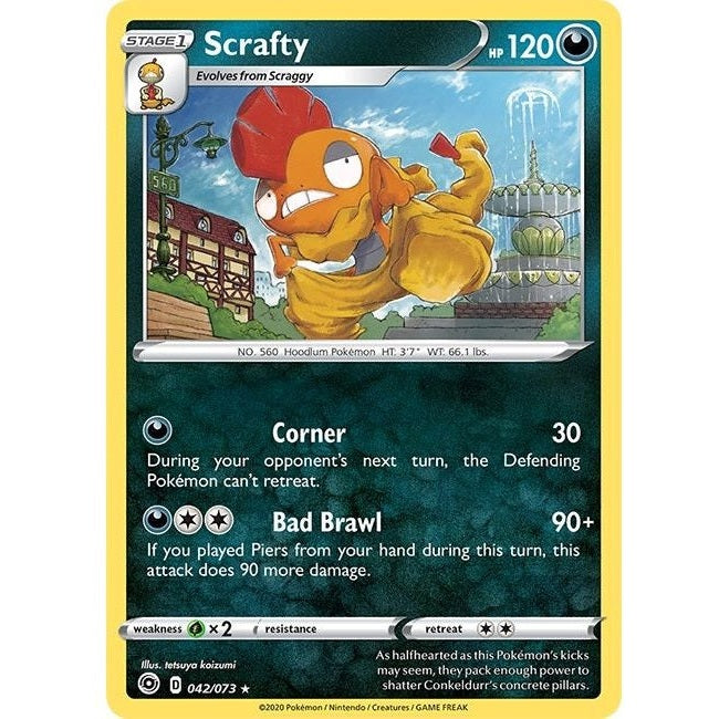 Scrafty - 42/73 Holo Rare Pokémon card from Champion's Path, Near Mint Reverse Holofoil