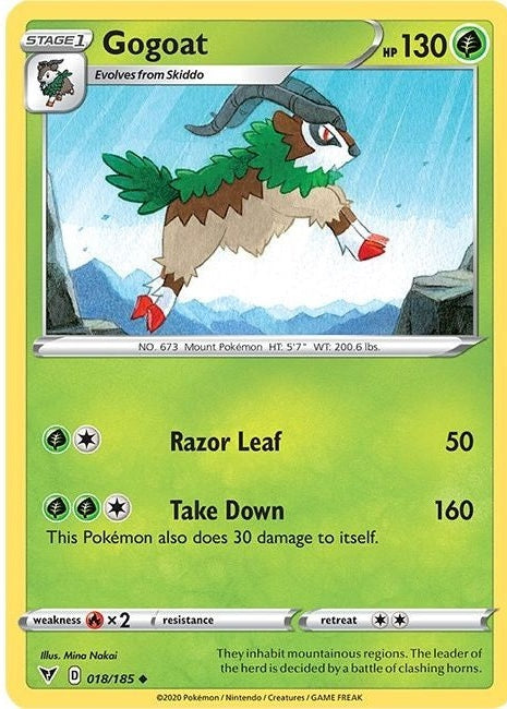 Gogoat - 018/185 Uncommon Pokémon card from Vivid Voltage, Near Mint Normal