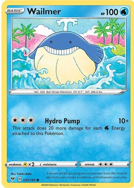 Wailmer - 031/185 Common Pokémon card from Vivid Voltage, Near Mint Normal