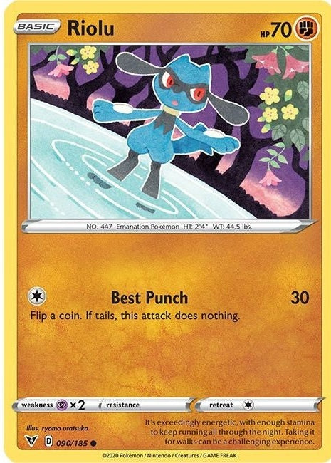 Riolu - 090/185 Common Pokémon card from Vivid Voltage, Near Mint Normal