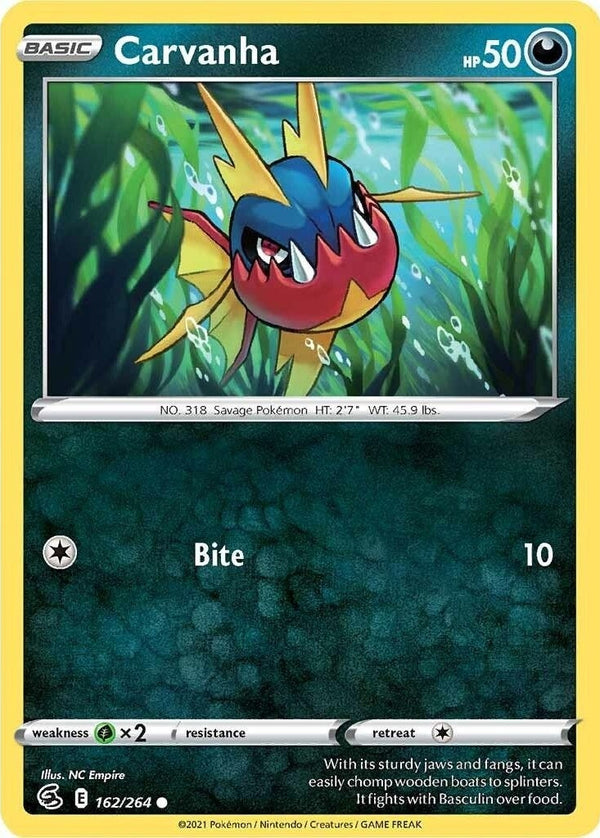 Carvanha - 162/264 Common Pokémon card from Fusion Strike, Near Mint Normal