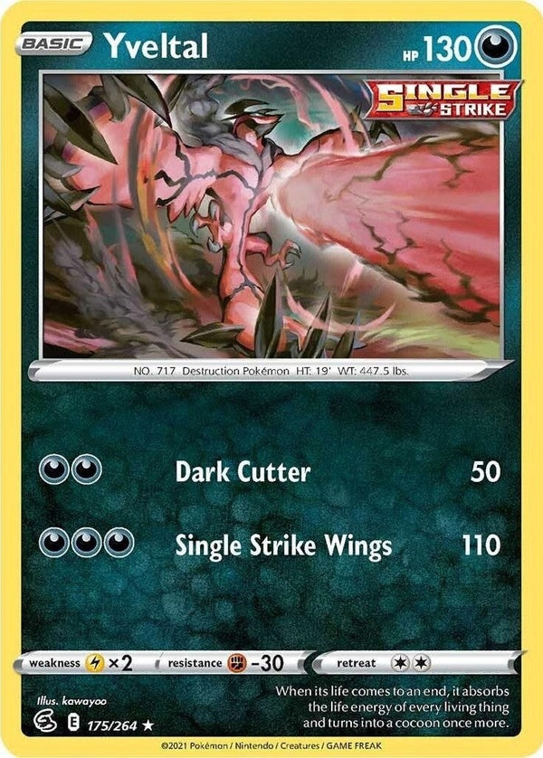 Yveltal - 175/264 Rare Pokémon card from Fusion Strike, Near Mint Normal