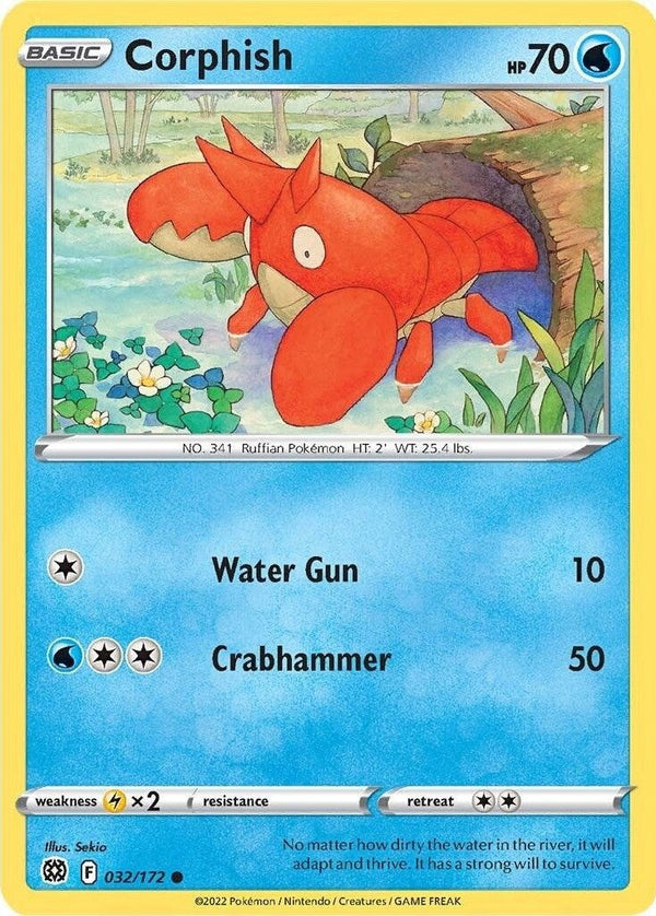 Corphish - 032/172 Common Pokémon card from Brilliant Stars, Near Mint Reverse Holofoil