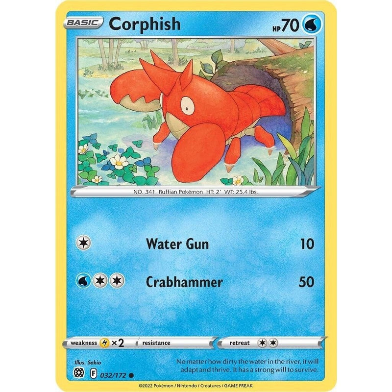 Corphish - 032/172 Common Pokémon card from Brilliant Stars, Near Mint Reverse Holofoil