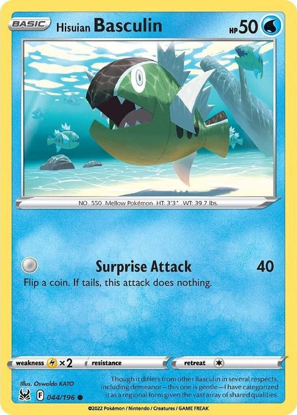 Hisuian Basculin - 044/196 Common Pokémon card from Lost Origin, Near Mint Normal