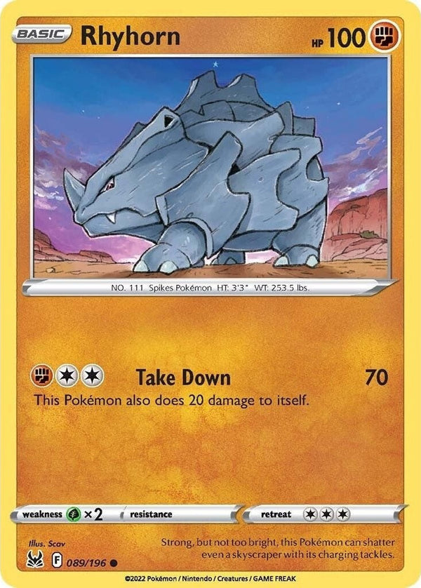 Rhyhorn - 089/196 Common Pokémon card from Lost Origin, Near Mint Normal